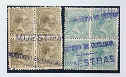 **106M(4), 111M(4). 1894. 2 Mils Gris Oliva Y 5 Mils Verde Claro, Bloques De Cuatro. Sobrecarga MINISTERIO DE ULTRAMAR / - Filipinas