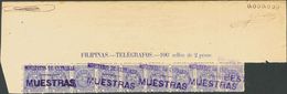 **56M(9). 1894. 2 Pesos Ultramar, Tira De Nueve Cabecera De Pliego Con Firmas Y Nº0.000.000. Sobrecarga MINISTERIO DE UL - Philipines