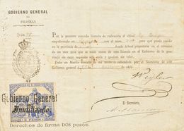 SOBRE. 1890. 2 P Azul Ultramar. Licencia De "Radicación" Expedida En MANILA. Matasello GOBIERNO GENERAL / INUTILIZADO. M - Philippines