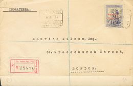 SOBRE 240. 1934. 80 Cts Azul. Certificado De SANTA ISABEL A LONDRES (INGLATERRA). MAGNIFICA. - Guinée Espagnole