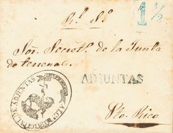 SOBRE. (1860ca). ADJUNTAS A SAN JUAN. Marca ADJUNTAS, En Azul (P.E.1) Edición 2004 Y Porteo "1½" (reales), Al Dorso Marc - Puerto Rico