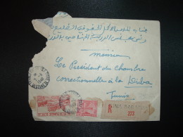 LR TP 50F + TP 15F OBL.7-6 1949 TUNIS BAB SOUIKA à PRESIDENT CHAMBRE CORRECTIONNALLE à La Driba - Cartas & Documentos
