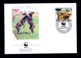 1 Timbre   100 F   Republique De Guinée     Année 1987  Sur Enveloppe   Der Afrikanische  Wildhund     Lycaon   WWF - Lettres & Documents