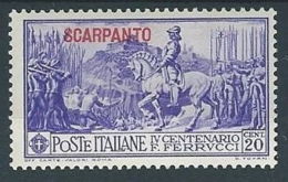 1930 EGEO SCARPANTO FERRUCCI 20 CENT MH * - RR13566 - Aegean (Scarpanto)