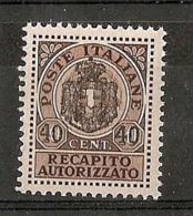 1945 LUOGOTENENZA REC. AUTORIZZATO 40 C MNH ** - 7310-6 - Servicio Privado Autorizado