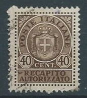 1945 LUOGOTENENZA USATO RECAPITO AUTORIZZATO 40 CENT - RR13129-2 - Geautoriseerde Privédienst