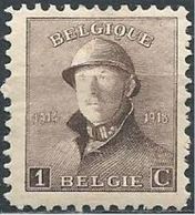 BELGIQUE BELGIEN BELGIUM 1919  Albert 1er , Série Dite "Roi Casqué" Format 18*21 1c YV 165 MI 145 SC 124 SG 237 - 1919-1920  Re Con Casco