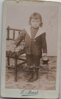 Photo Ancienne Montée Sur Carton/Enfant En Marinière Avec Seau à La Main/E PICART/Paris / Versailles/1880-1900  PHOTN408 - Personnes Anonymes