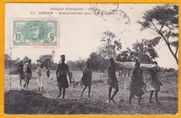 1909 - CP De Dakar, Sénégal Vers Villers-Cotterets, France - 5 C Seul - Cad Arrivée - Vue Enterrement Lébou - Cartas & Documentos
