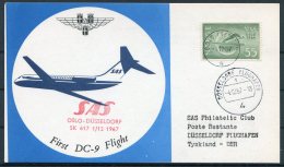 1967 Norway / Germany SAS First Flight Postcard. Oslo - Dusseldorf - Briefe U. Dokumente