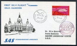 1969 Norway / Germany SAS First Flight Postcard. Oslo - Hannover - Covers & Documents