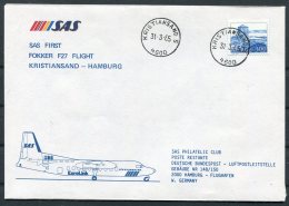 1983 Norway / Germany SAS First Flight Cover. Kristiansand - Hamburg - Lettres & Documents