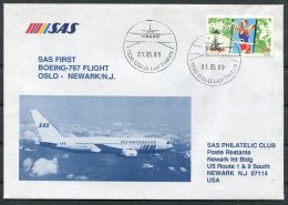 1989 Norway / USA SAS First Flight Cover. Oslo - Newark, New Jersey - Covers & Documents