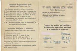 VII UNITA' SANITARIA LOCALE LIGURE DEL SAVONESE 1982 - Tarjetas De Membresía