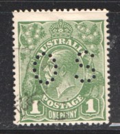 George V Heads  1d. Green - No Watermark SG O87 OS Perfin - Dienstmarken