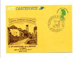 ENTIER LIBERTE REPIQUE EXPO PHILA 40 ANS LIBERATION à LUTTERBACH HAUT RHIN 1985 - Overprinter Postcards (before 1995)