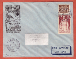 INDOCHINE PREMIER VOL LETTRE DE SAIGON DE 1950 - Storia Postale