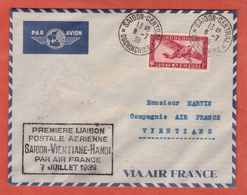 INDOCHINE LETTRE DE SAIGON DE 1939 POUR VENTIANE LAOS - Storia Postale