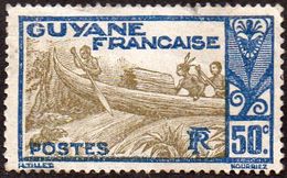 Guyane Obl. N° 120 - Pirogue Sur Le Maroni 50c Bleu Et Gris-olive - Usati