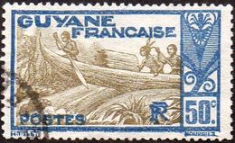 Guyane Obl. N° 120 - Pirogue Sur Le Maroni 50c Bleu Et Gris-olive - Gebruikt