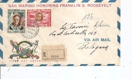 Saint-Marin - Franklin Roosevelt ( Lettre Premier Jour En Recommandé De 1947 Vers L'Italie à Voir) - Lettres & Documents