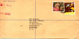 ZAMBIE. N°46 De 1968 Sur Enveloppe Ayant Circulé. Grue Couronnée. - Grues Et Gruiformes