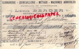 87 - BERSAC - RECU LOUIS BERGER- SERRURERIE QUINCAILLERIE MACHINES AGRICOLES- METAUX - 1925- ARDILLER ET BESSINETON - Petits Métiers