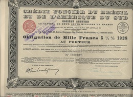 CREDIT FONCIER DU BRESIL ET DE L'AMERIQUE DU SUD -OBLIGATION DE 1000 FRS 5 1/2 % -1928 - Banque & Assurance