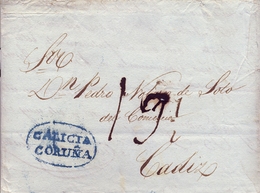 PREFILATELIA , 1835  , CARTA COMPLETA  , CORUÑA - CADIZ   , T. 9 - ...-1850 Prephilately