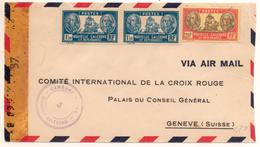 Lettre Censurée Pour Genève Croix Rouge Avec 3t Dont 20F Lapérouse Cote Mini 85 € - Brieven En Documenten