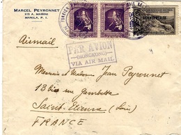1937- Envelopp From Manila ( Philippines) To France , " PAR AVION - HONG KONG - VIA AIR MAIL"  - Fr. 84 Centavos - Covers & Documents