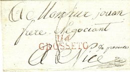 1813 - TERR. CONQUIS - Lettre De 114 / GROSSETO ( L'Ombrone) 37 Mm Rouge Pour Nice - 1792-1815: Départements Conquis