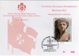 SMOM 2011 Convegno Filatelico Numismatico Riccione Annullo Cartolina - Exposiciones Filatélicas