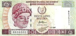 CYPRUS 5 LIRA -POUNDS PURPLE WOMAN HEAD FRONT BUILDING CASTLE DATED 01-02-1997 P33 VF+ READ DESCRIPTION !! - Zypern