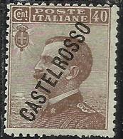CASTELROSSO 1924 SOPRASTAMPATO D'ITALIA ITALY OVERPRINTED  40 CENT. MNH - Castelrosso