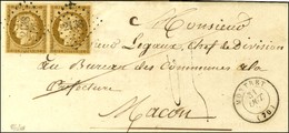 PC 2138 / N° 1 Paire Bistre Brun Belles Marges Càd T 15 MONTRET (70) 31 OCT. 52 Sur Lettre Insuffisamment Affranchie Pou - 1849-1850 Ceres