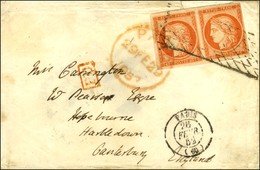 Grille Sans Fin / N° 5 Paire Càd PARIS (60) Sur Lettre Pour L'Angleterre. 1852. - TB. - R. - 1849-1850 Cérès