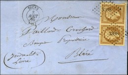 PC 3398 / N° 13 Paire Type I Bistre Brun Superbes Marges Càd T 15 TOURS (36) Sur Lettre Pour Bléré. 1860. - SUP. - 1853-1860 Napoléon III