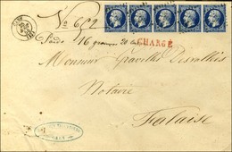 PC 578 / N° 14 Type I Bleu Très Foncé Bande De 5 Très Belles Marges Càd T 15 CAEN (13) Sur Lettre Chargée Pour Falaise.  - 1853-1860 Napoléon III