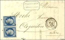 PC 796 / N° 15 Paire Très Belles Marges Càd T 15 CHATEAUROUX (35) 23 JUIN 54 Sur Lettre 2 Ports Pour Argenton. - SUP. -  - 1853-1860 Napoléon III.