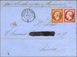 Losange SP 1e / N° 16 Nuance Ocre Exceptionnelle + N° 17 A Càd SEDAN A PARIS 1e Sur Lettre Pour Lima. 1861. - TB / SUP.  - 1853-1860 Napoleon III