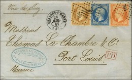 PC 704 / N° 13 + 14 + 16 Càd T 15 CHALONS-SUR-MARNE (49) Sur Lettre Pour Port Louis (Ile Maurice). 1862. - TB / SUP. - R - 1853-1860 Napoléon III