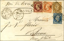 Losange J / N° 13 + 14 + 16 + 17 (infime Froissure) Càd J PARIS J Sur Lettre Adressée à Palerme. Càd D'arrivée Au Recto. - 1853-1860 Napoléon III.