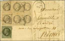 GC 4093 / N° 25 + 27 Bloc De 6 (3 Ex Infime Froissure) Càd T 17 VALS (6) Sur Lettre Pour Nimes. Bel Affranchissement. 18 - 1863-1870 Napoléon III Lauré