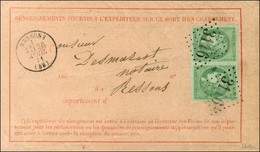 GC 3116 / N° 42 Paire Nuance émeraude (1 Ex Infime Froissure) Càd T 16 RESSONS (58) Sur Avis De Réception. 1871. - SUP.  - 1870 Bordeaux Printing