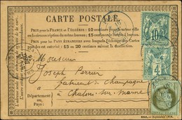 Càd Bleu PARIS (60) / N° 50 + 63 + 65 Sur Carte Précurseur Pour Chalon-sur-Marne. 1876. - SUP. - R. - 1871-1875 Ceres