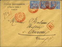 Càd Rouge (4) AFFRANCHISSEMENT (4) / PARIS / N° 79 Bande De 3 Sur Lettre Recommandée Pour Auxerre. 1877. - TB / SUP. - R - 1876-1878 Sage (Type I)