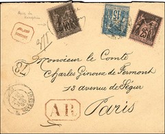 Càd PARIS / R. DUFRENOY / N° 89 + N° 97 + N° 101 Sur Lettre Recommandée Avec AR (rare Mention Manuscrite Sur Le 10c. : ' - 1876-1878 Sage (Type I)