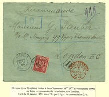 Càd CHARENTON / Msins Graux / N° 98 Sur Lettre Recommandée Pour Londres. 1900. - SUP. - R. - 1876-1878 Sage (Type I)