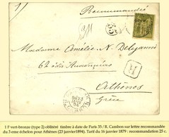 Càd PARIS 35 / R. CAMBON / N° 82 Sur Lettre Recommandée 3 Ports Pour Athènes. 1894. - TB. - R. - 1876-1878 Sage (Type I)